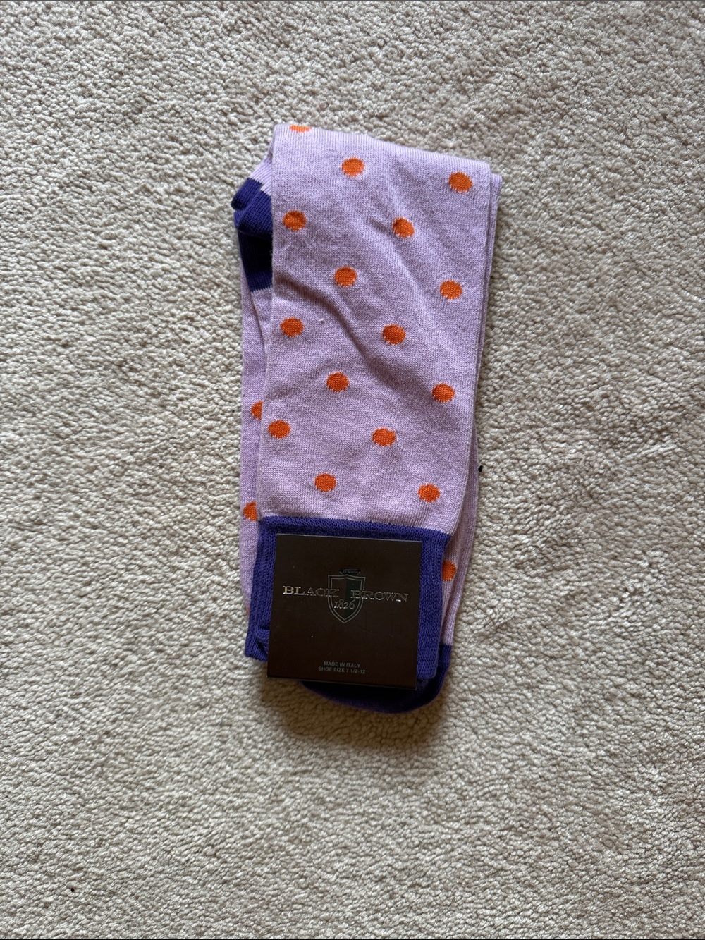 Polka Dot Socks in Lavender with Orange Dots